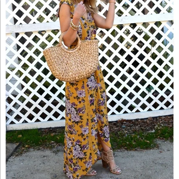 American Eagle Floral printed Yellow Maxi Dress with Slip - Picture 5 of 17